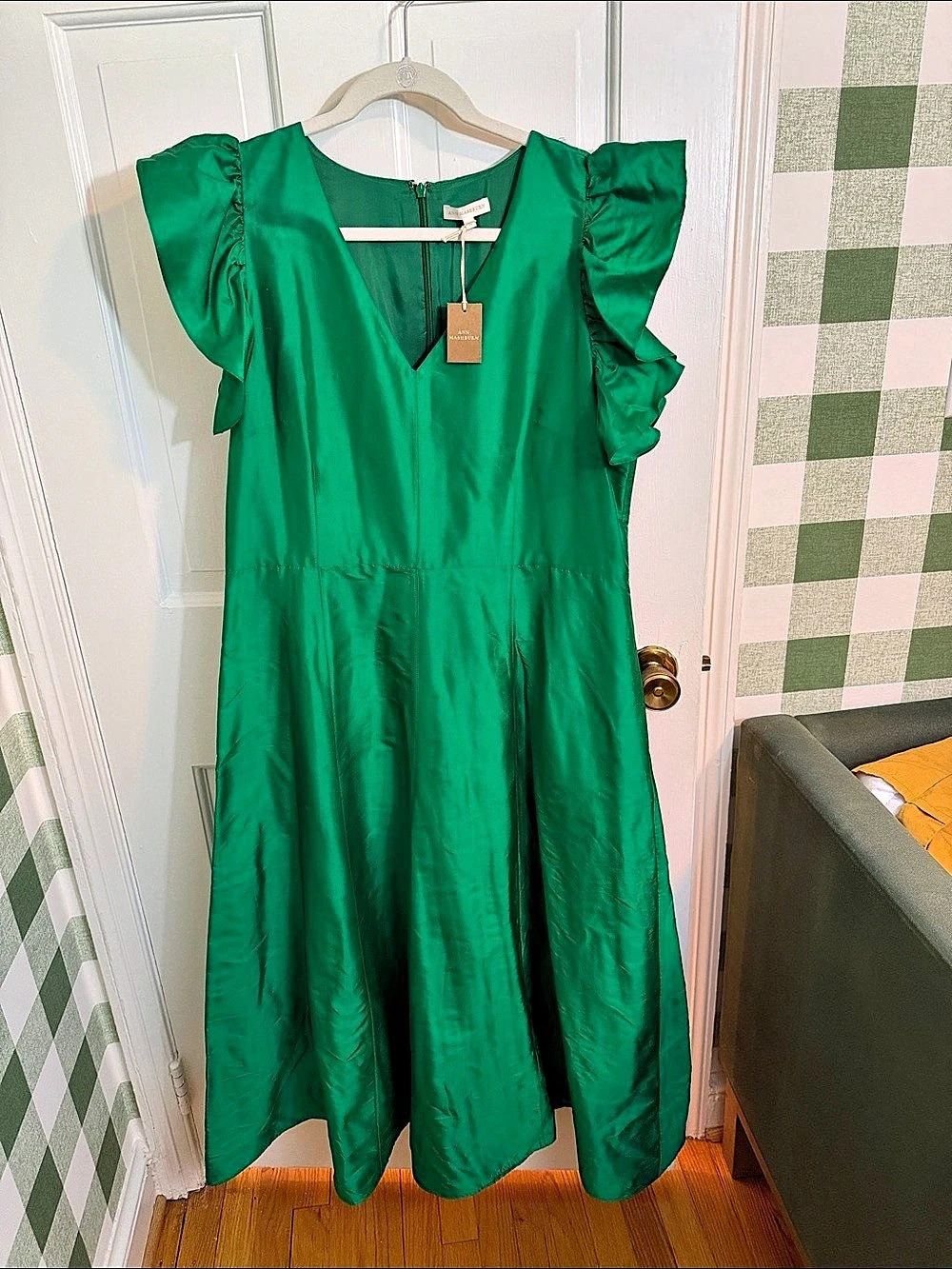 Ann Mashburn fit and flare Amelie dress green silk shantung size XL NWT